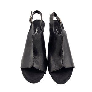 Aerosoles Womens Size 8.5 M Sun Plush Wedges Sling Back Black Leather Buckle Hee